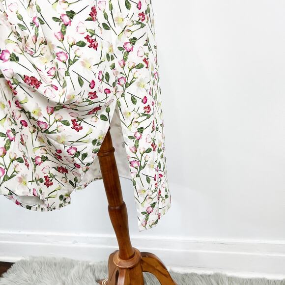 Club Monaco 100% silk midi dress floral rose pattern white pink Size 6 - Picture 6 of 10